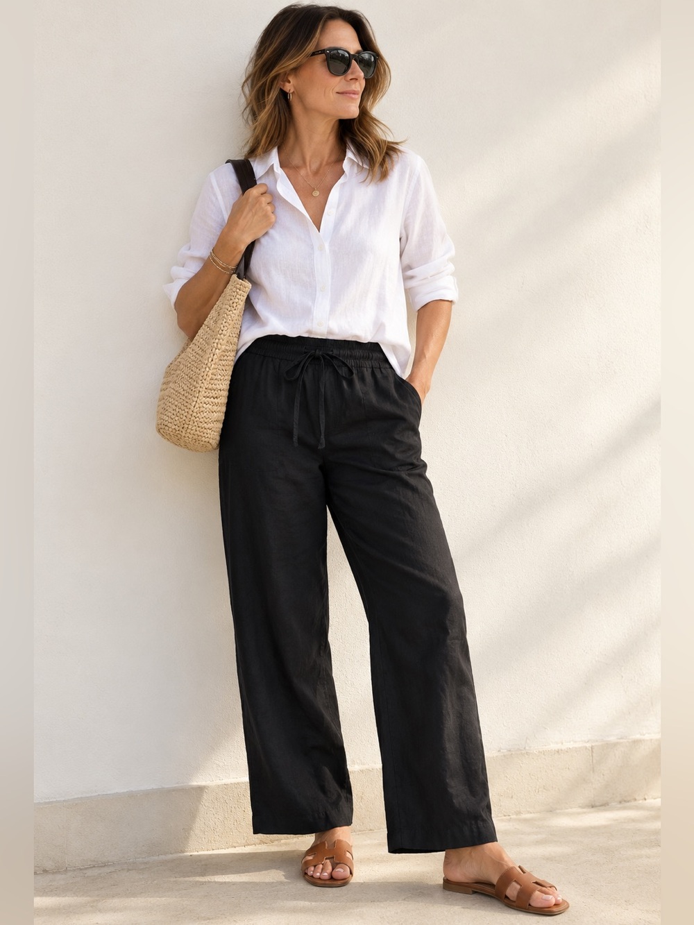 J.Crew Linen Cotton Pull-On Pants Black Size 12P NWT